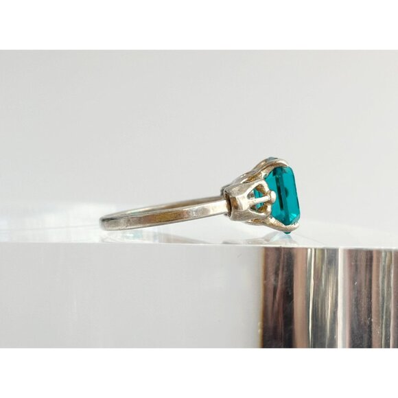 Sarah Coventry Teal Tourmaline Emerald Cut 925 Sterling Silver Vintage Ring sz 7 - Picture 3 of 12